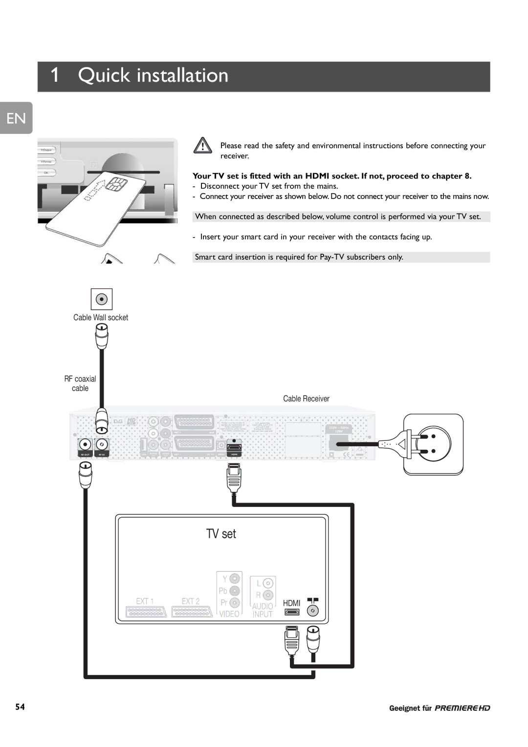 Philips DCR 9000 user manual Quick installation, TV set 