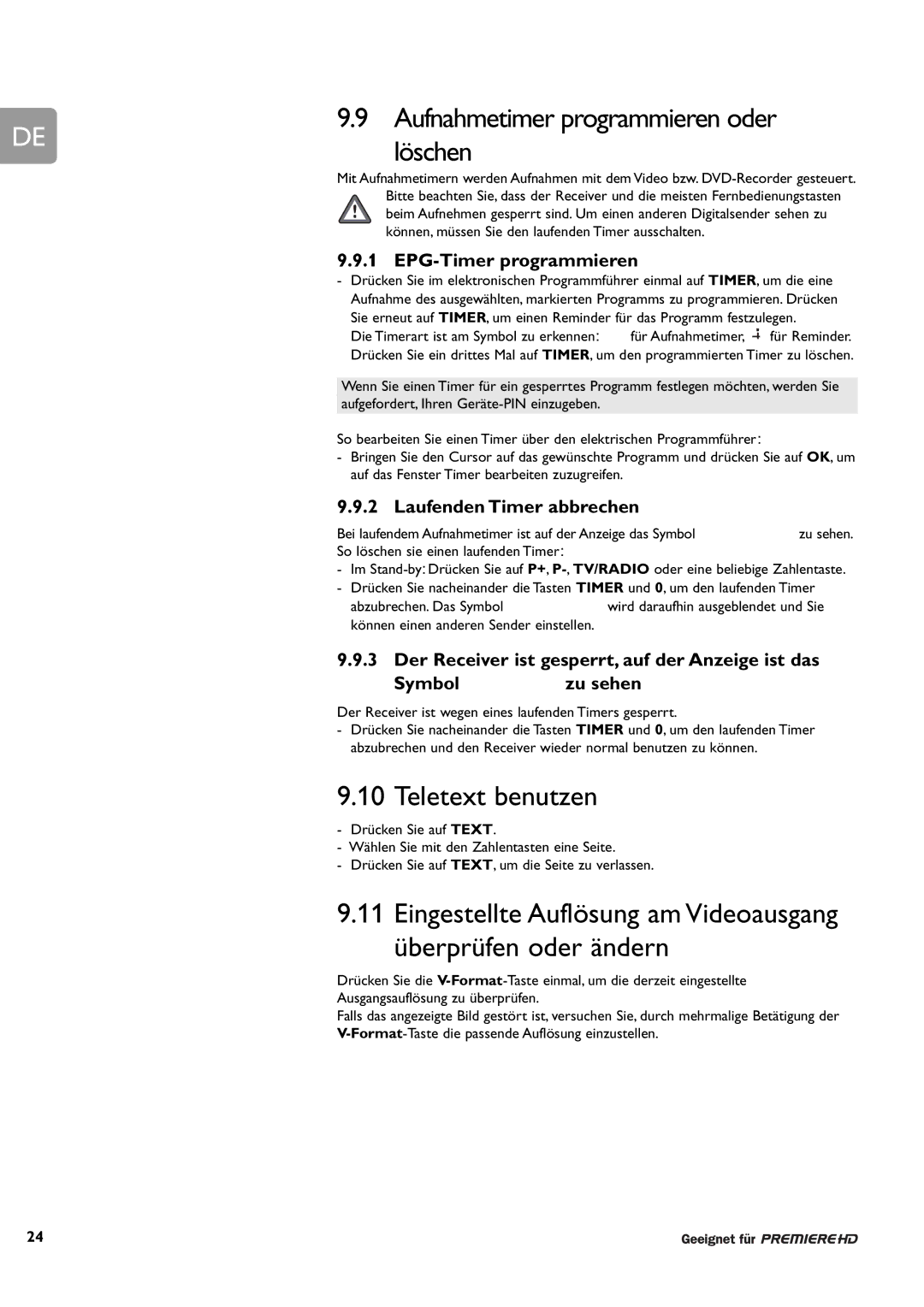 Philips DCR 9000 user manual Aufnahmetimer programmieren oder löschen, Teletext benutzen, EPG-Timer programmieren 