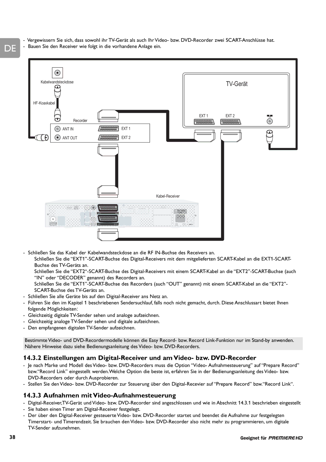 Philips DCR 9000 user manual Aufnahmen mit Video-Aufnahmesteuerung, TV-Gerät 