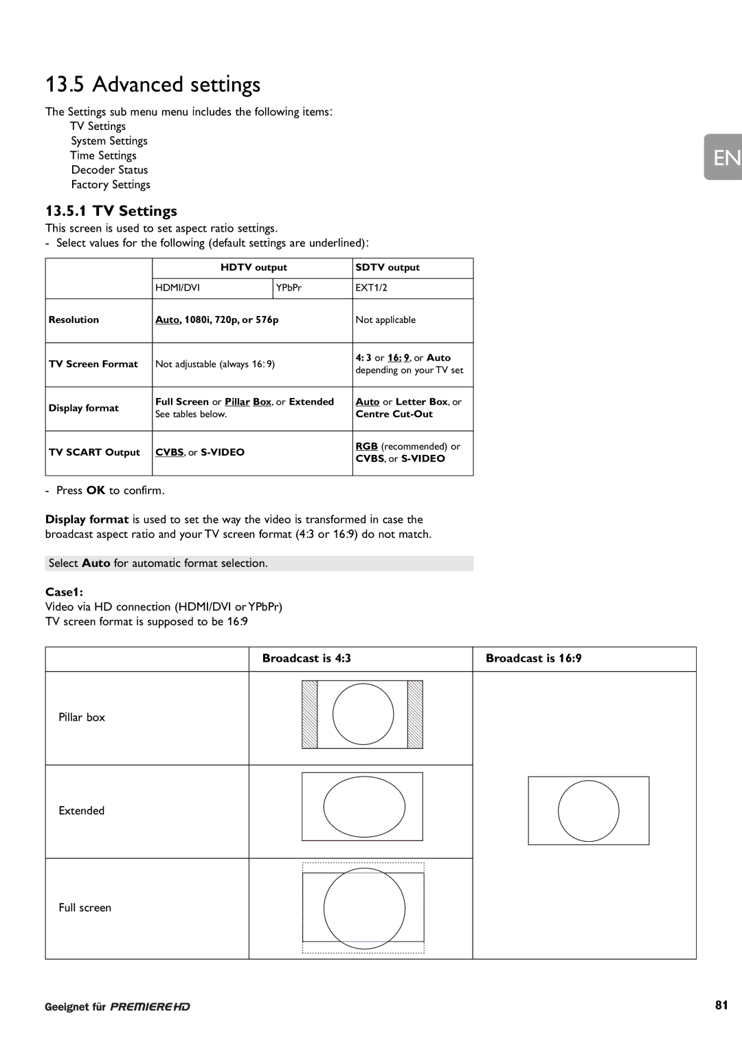 Philips DCR 9001/02 user manual TV Settings, Case1, Broadcast is 