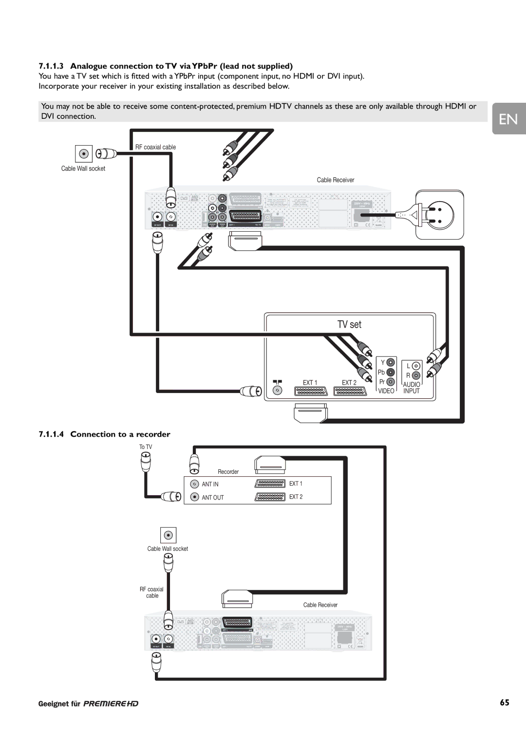 Philips DCR 9001/22 user manual Analogue connection to TV via YPbPr lead not supplied, Connection to a recorder 