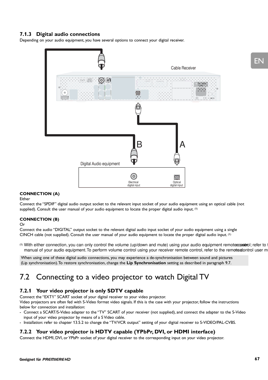 Philips DCR 9001/22 user manual Connecting to a video projector to watch Digital TV, Digital audio connections 