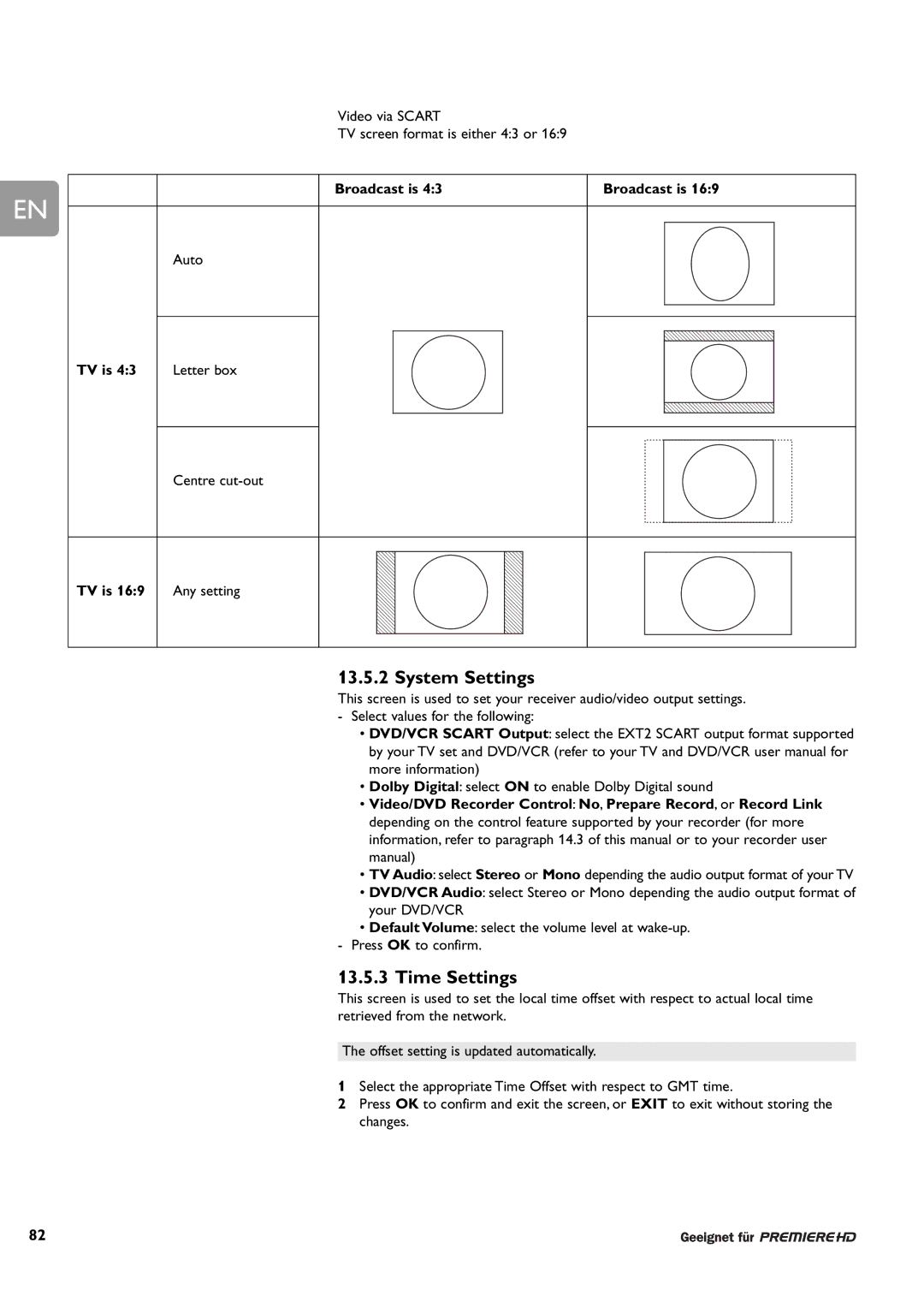 Philips DCR 9001/22 user manual System Settings, Time Settings, TV is 169 Any setting 