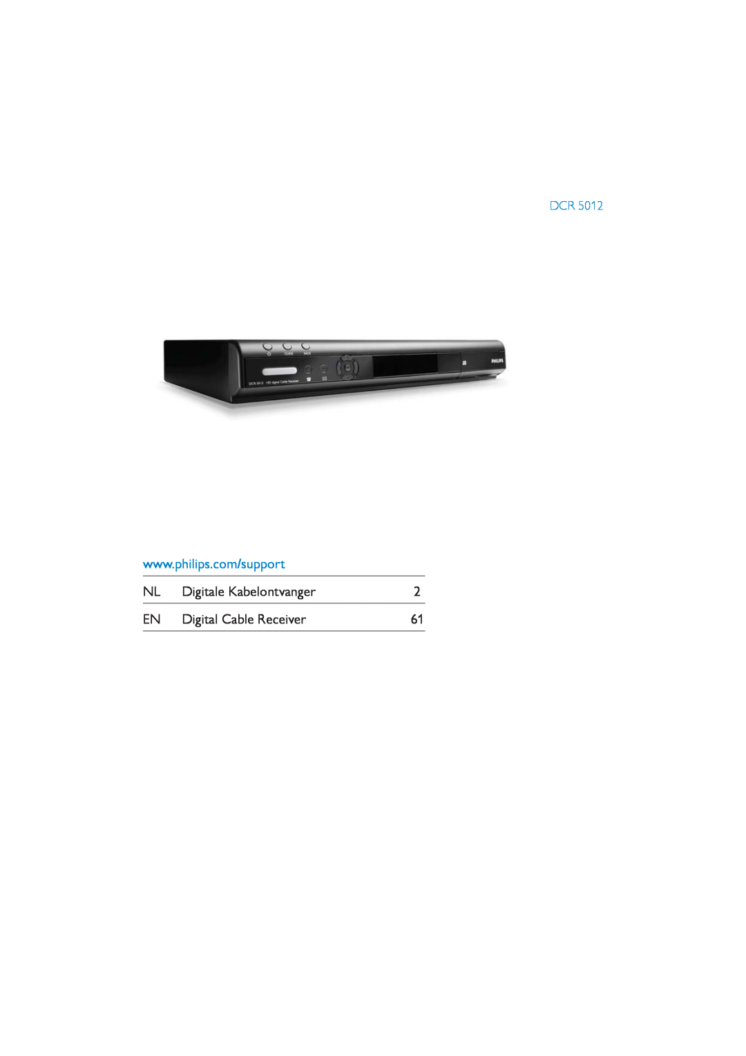 Philips DCR5012 manual Digitale Kabelontvanger, Digital Cable Receiver 
