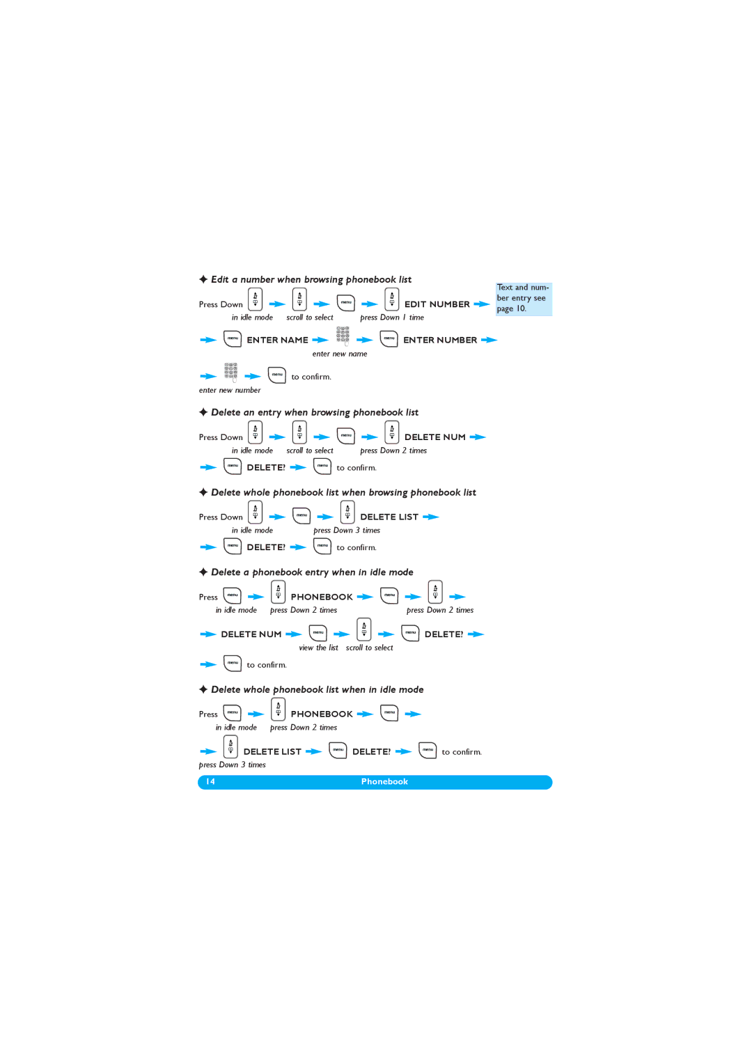 Philips DECT 122 manual Edit a number when browsing phonebook list, Delete an entry when browsing phonebook list 