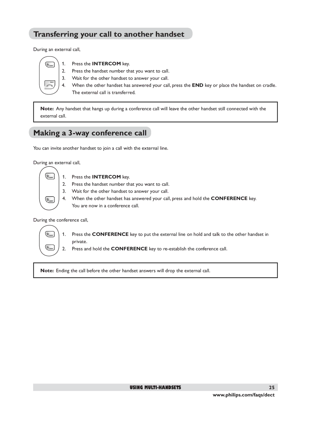 Philips DECT 221 user manual Transferring your call to another handset, Making a 3-way conference call 