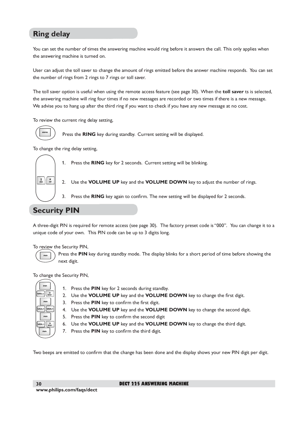 Philips DECT 221 user manual Ring delay, Security PIN 