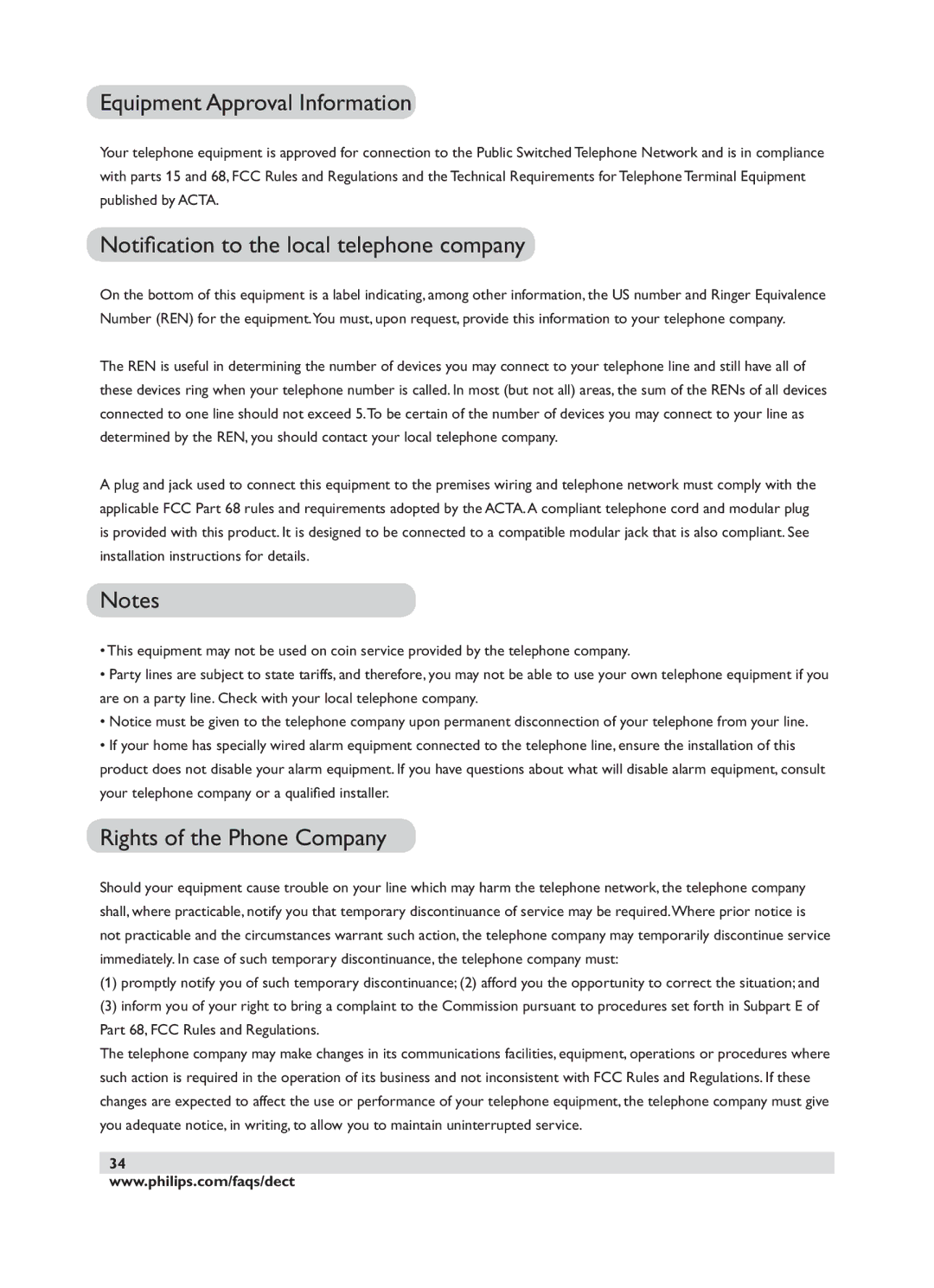 Philips DECT 221 user manual Equipment Approval Information 