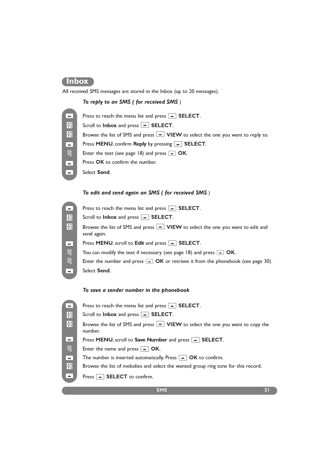 Philips DECT 627, DECT 629 manual Inbox, To reply to an SMS for received SMS, To edit and send again an SMS for received SMS 