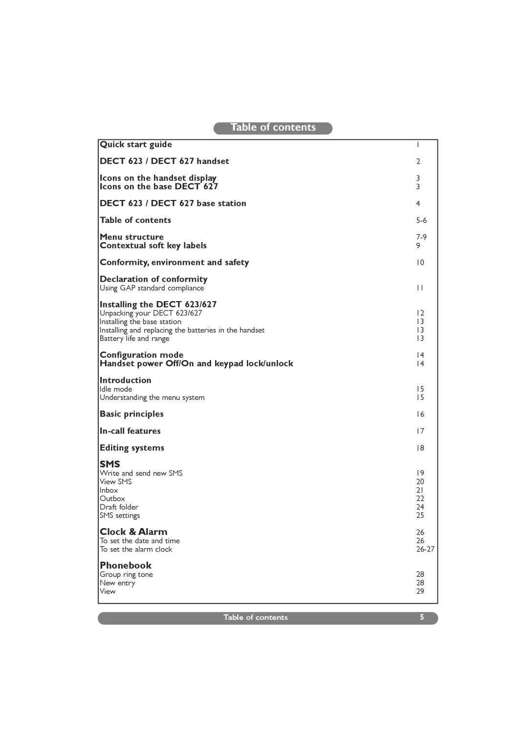 Philips DECT 627, DECT 629 manual Table of contents 