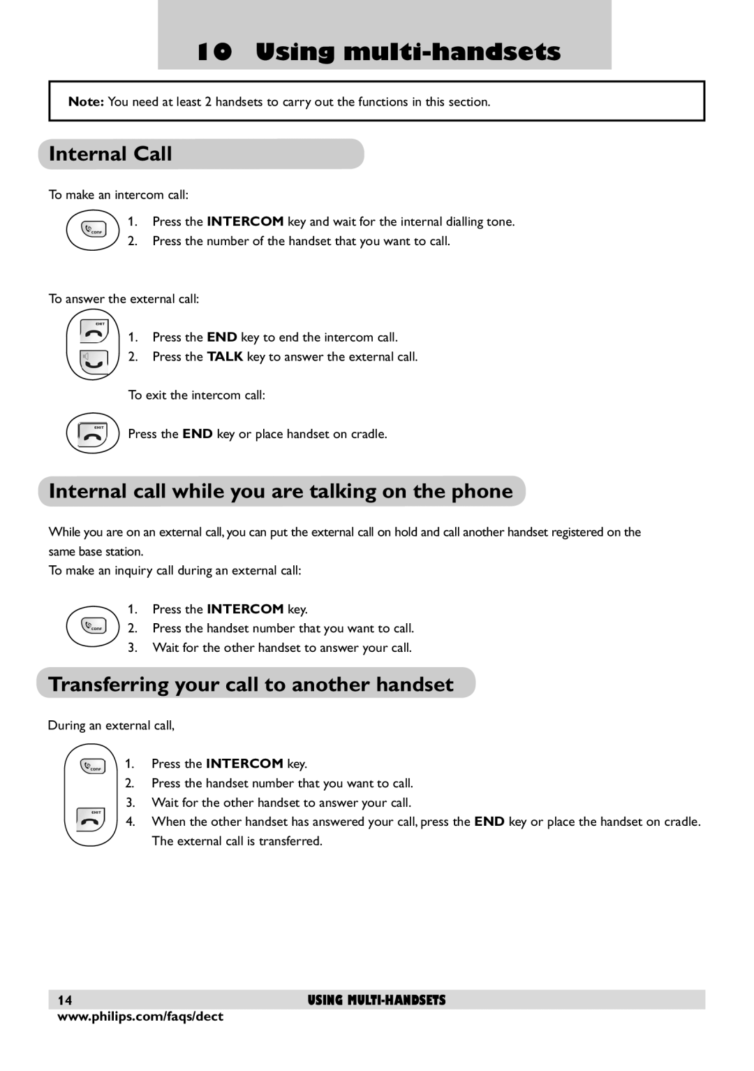 Philips DECT2250 user manual Using multi-handsets, Internal Call, Internal call while you are talking on the phone 