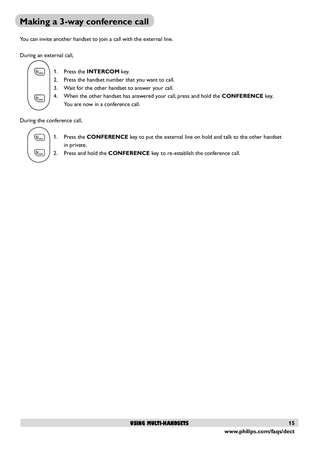 Philips DECT2250 user manual Making a 3-way conference call 