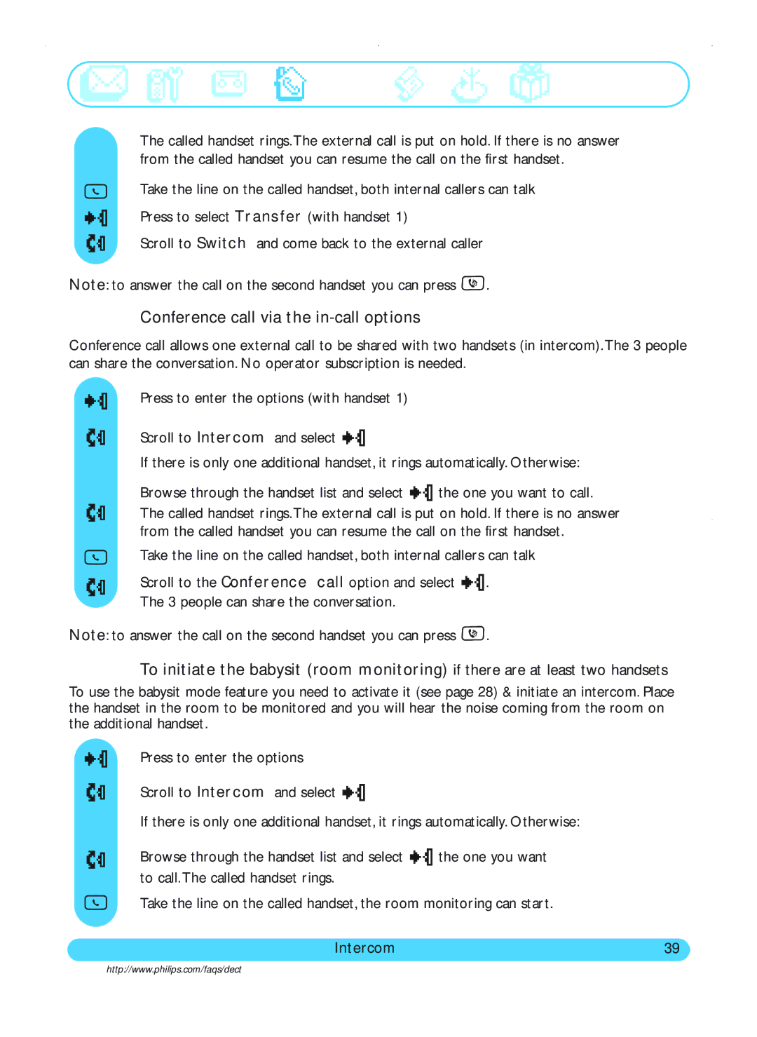 Philips DECT515, DECT511 user manual Conference call via the in-call options 