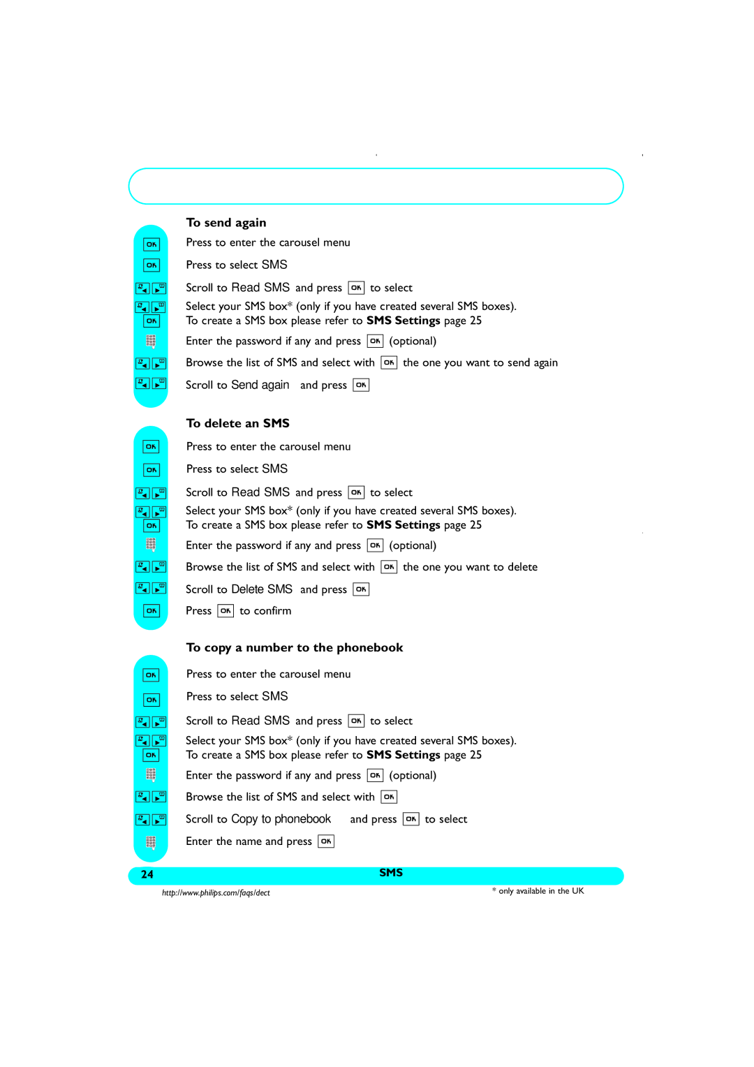 Philips DECT521/DECT 525 manual Sms 