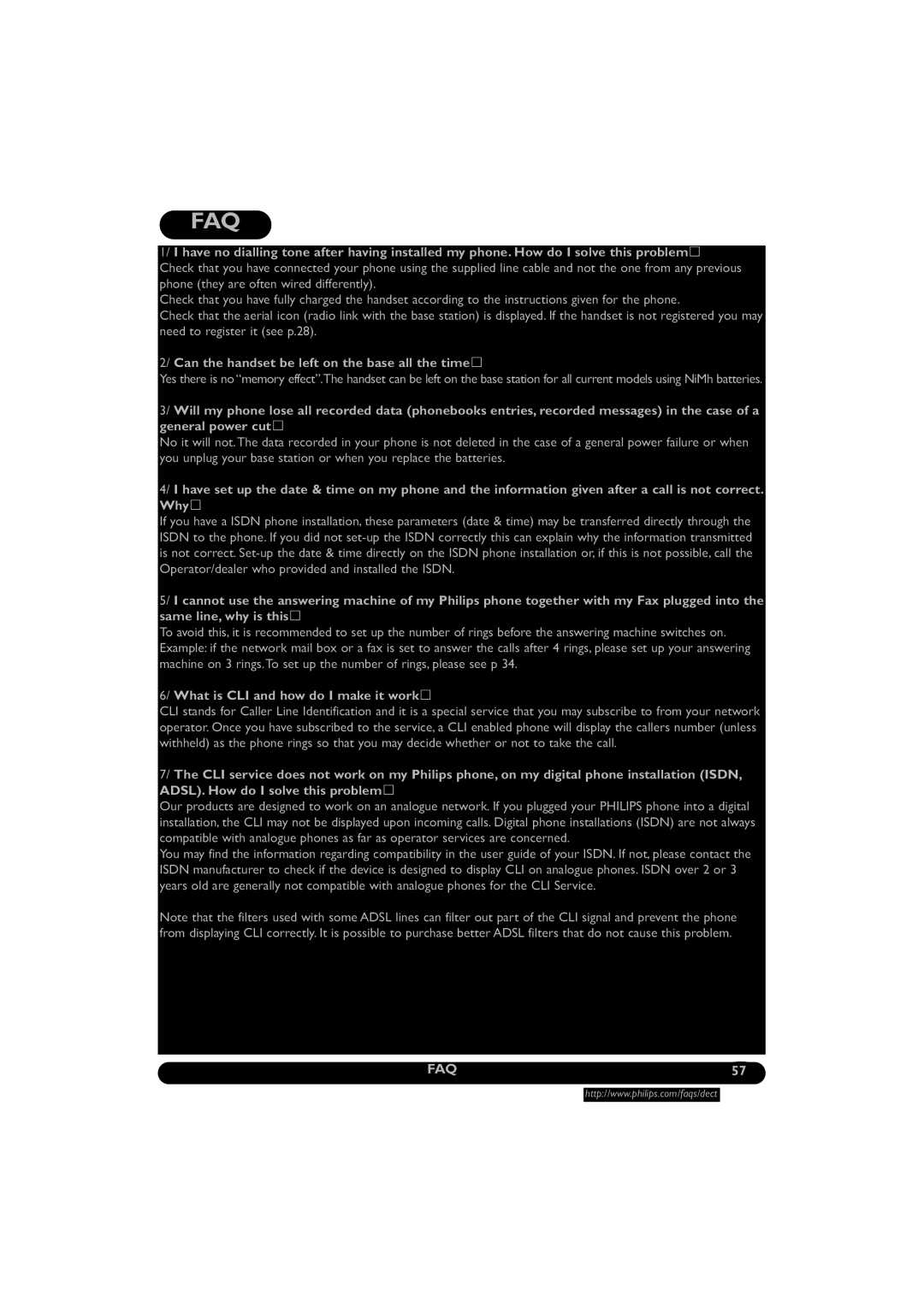 Philips DECT521/DECT 525 manual Faq 