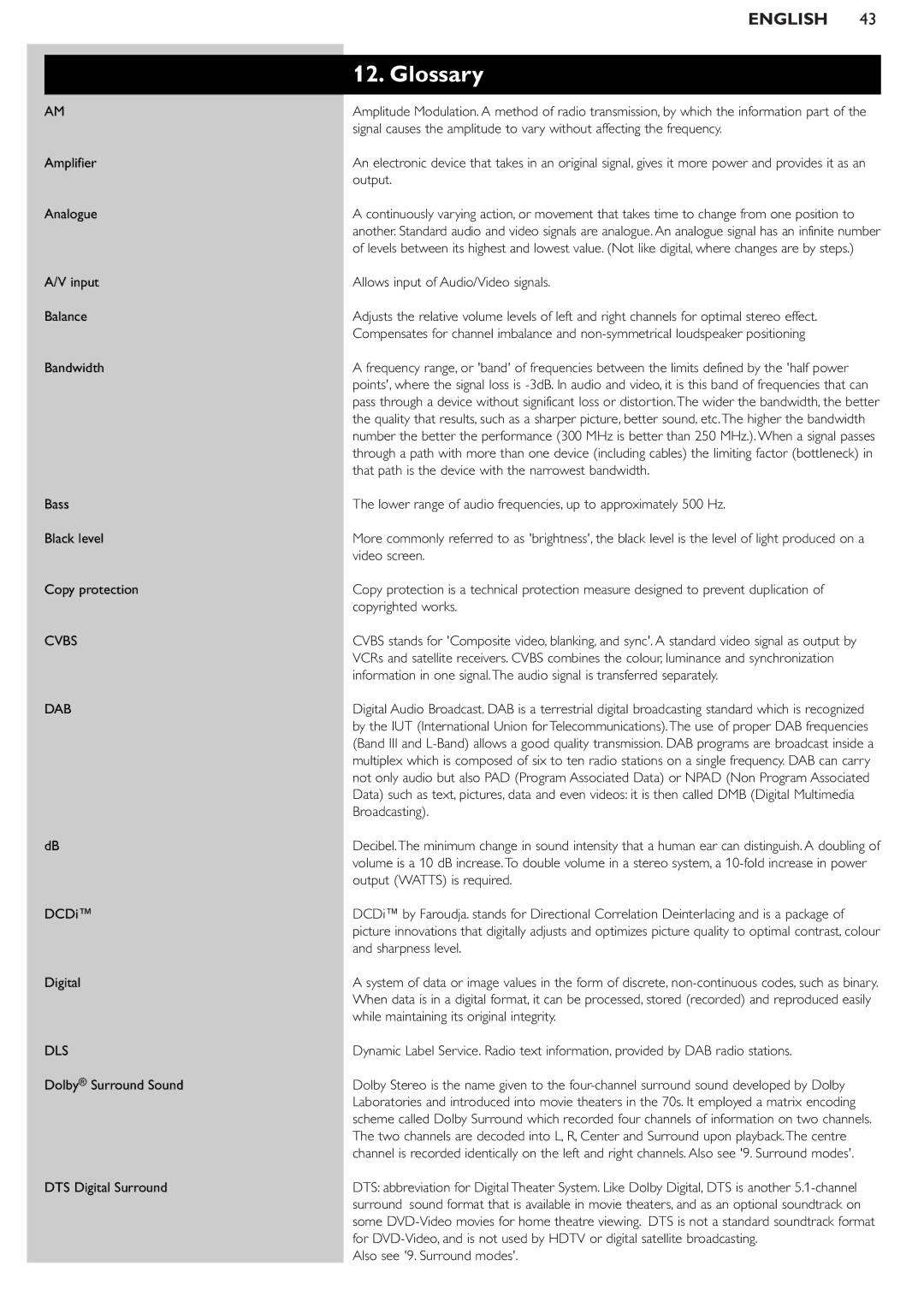 Philips DFR9000 manual Glossary 