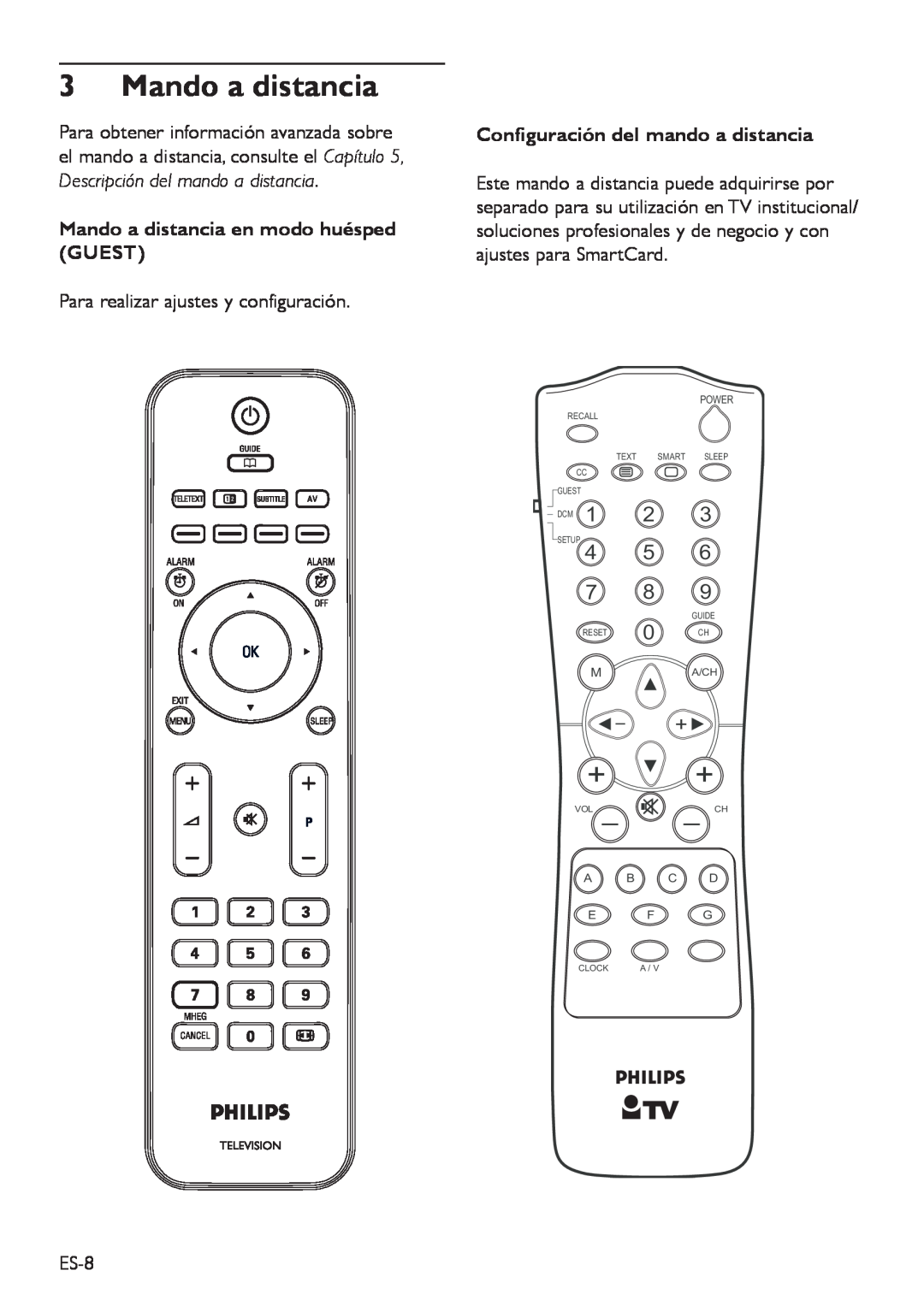 Philips DFU-DEC2008 manual Mando a distancia en modo huésped GUEST, Configuración del mando a distancia, Ch 
