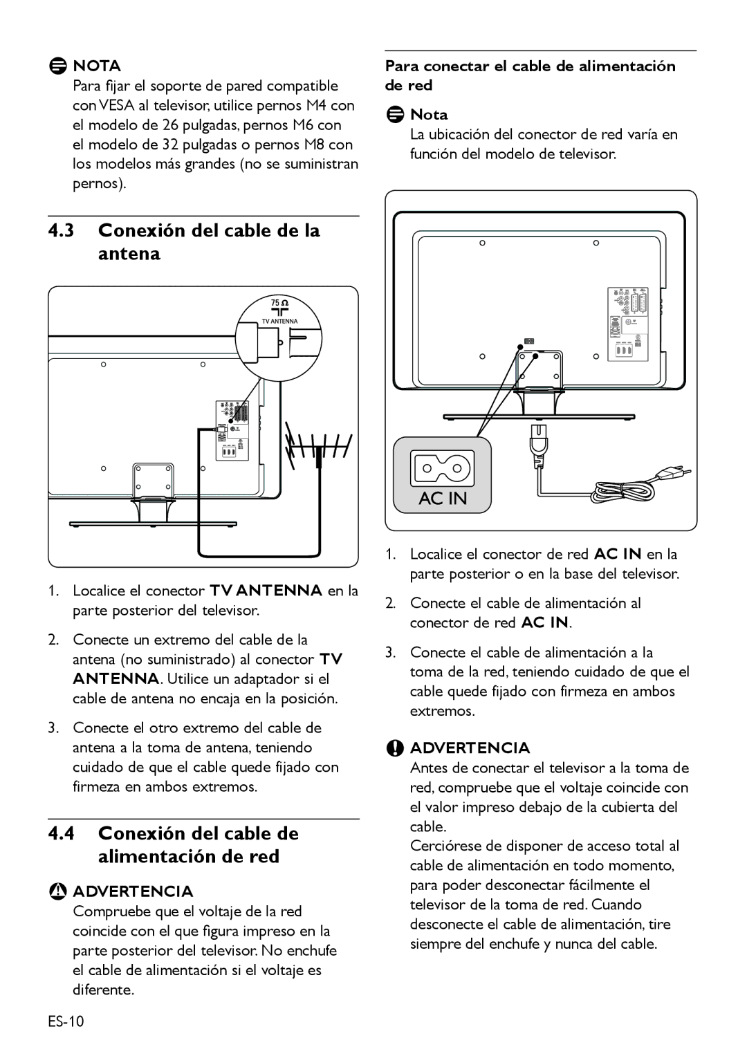 Philips DFU-DEC2008 manual Conexión del cable de la antena, Ddnota, Para conectar el cable de alimentación de red DDNota 