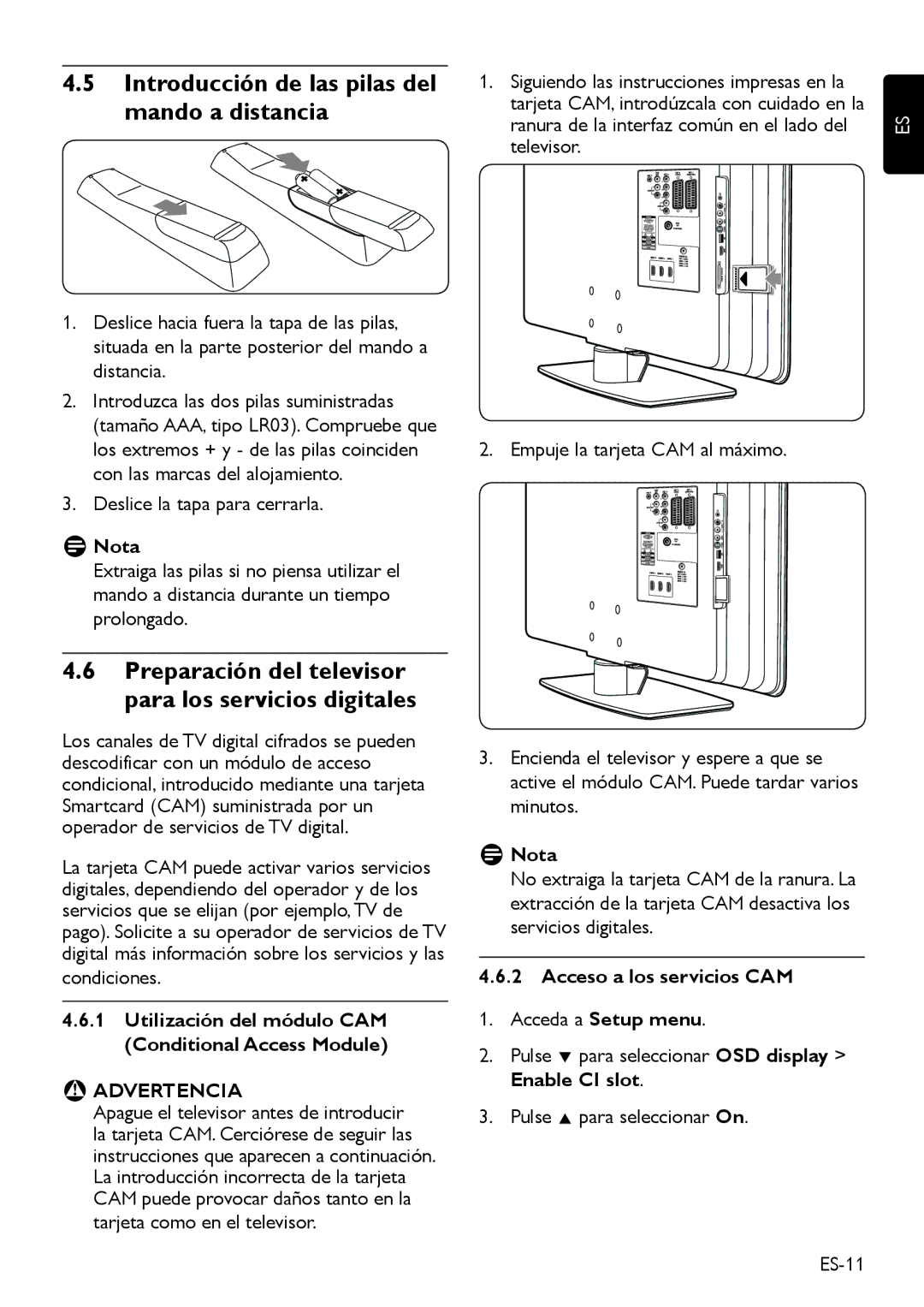 Philips DFU-DEC2008 manual Introducción de las pilas del mando a distancia, Deslice la tapa para cerrarla 