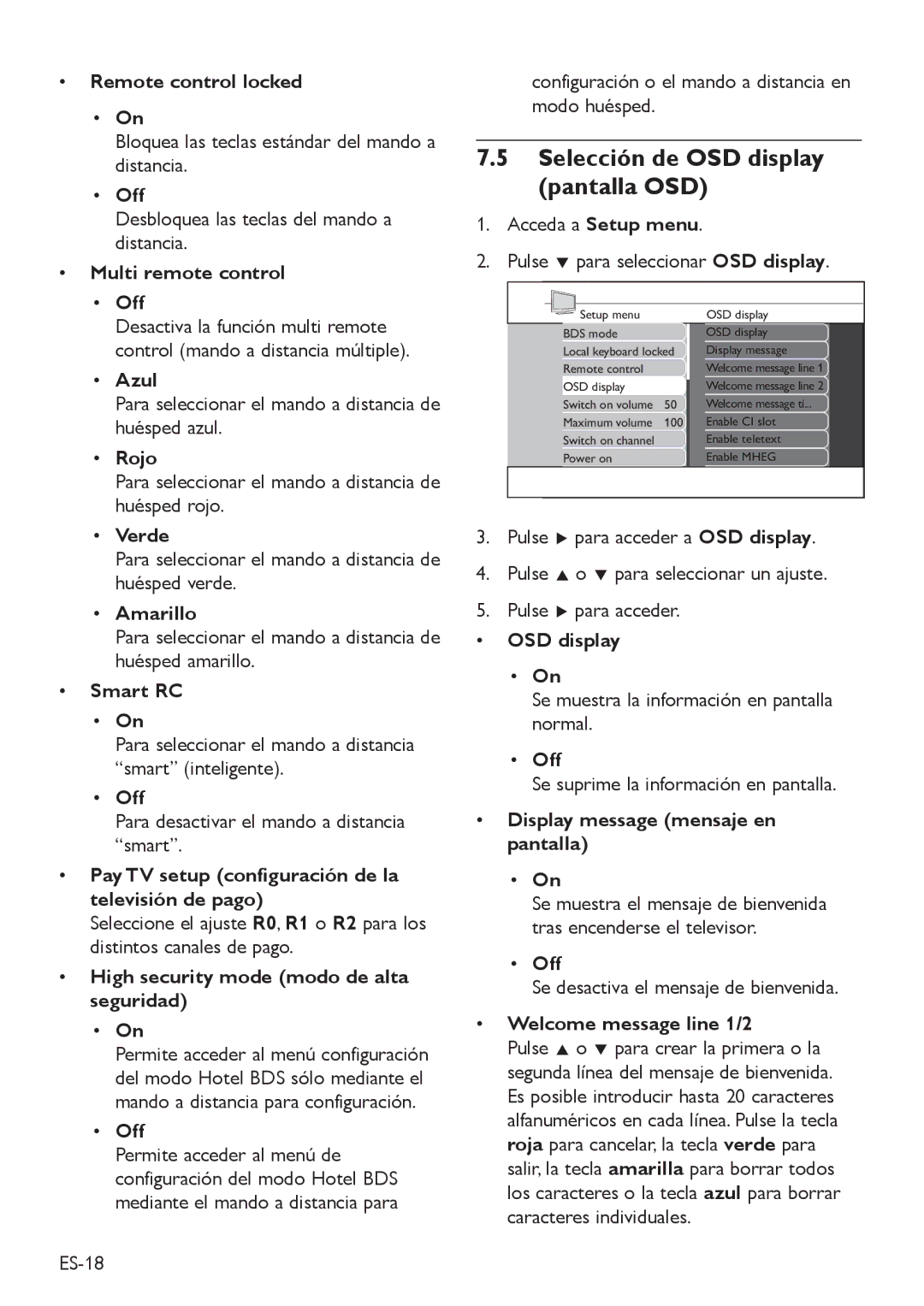 Philips DFU-DEC2008 manual Selección de OSD display pantalla OSD 