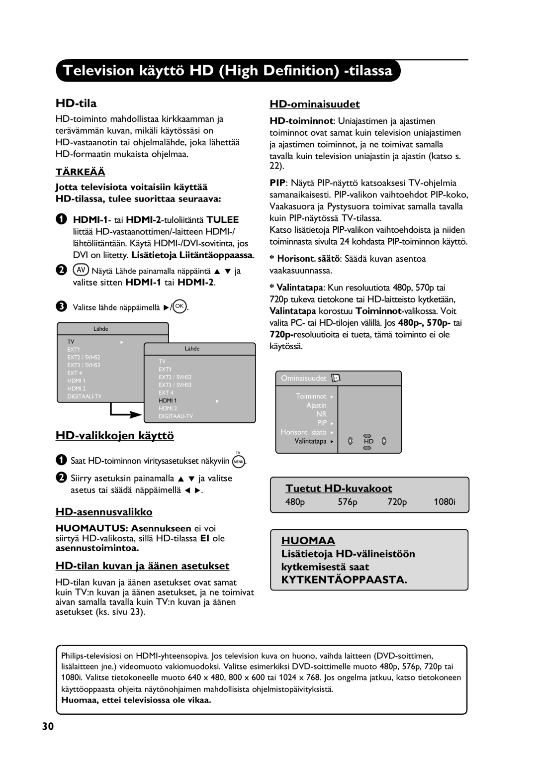 Philips Digital TV manual Television käyttö HD High Definition -tilassa 