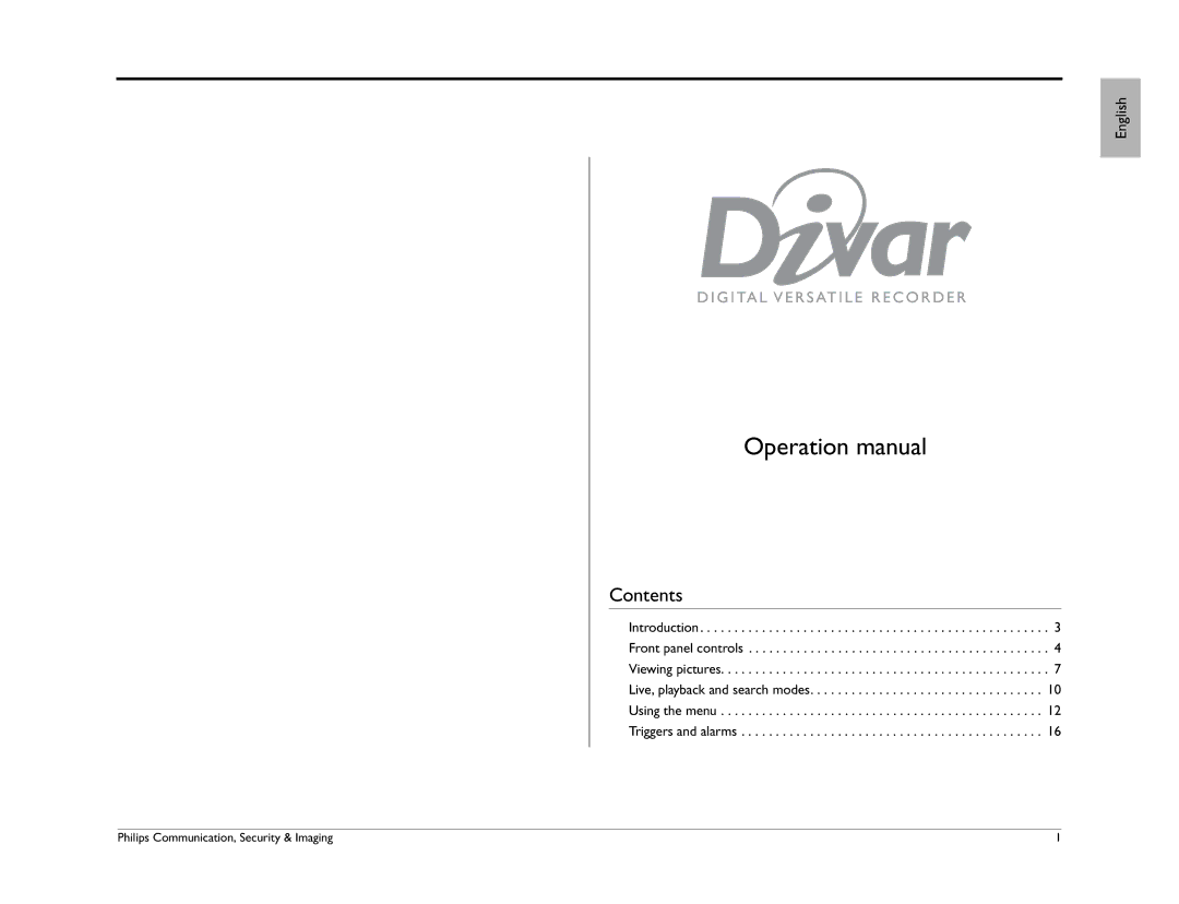 Philips Digital versatile recorder operation manual Contents 