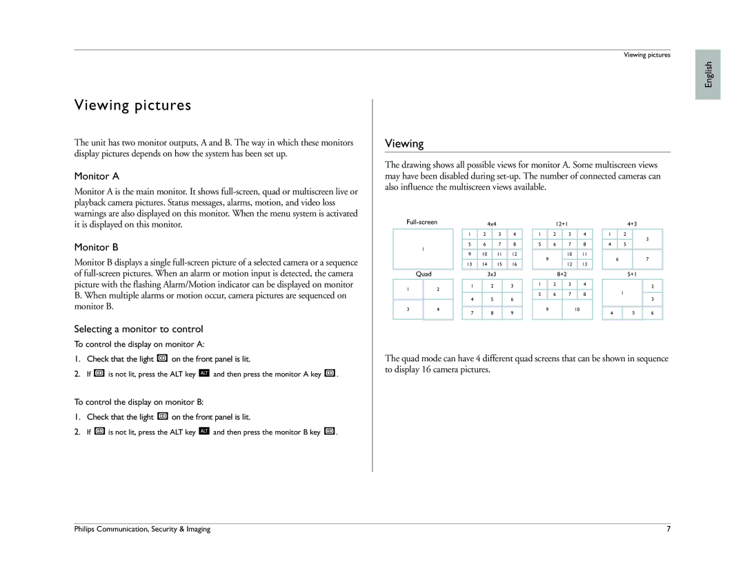 Philips Digital versatile recorder operation manual Viewing pictures, Monitor a, Monitor B, Selecting a monitor to control 