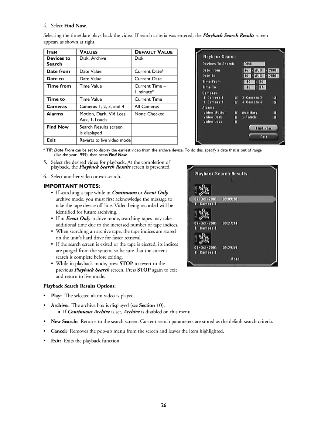 Philips Digital Video Recorders installation instructions Playback Search Results Options 