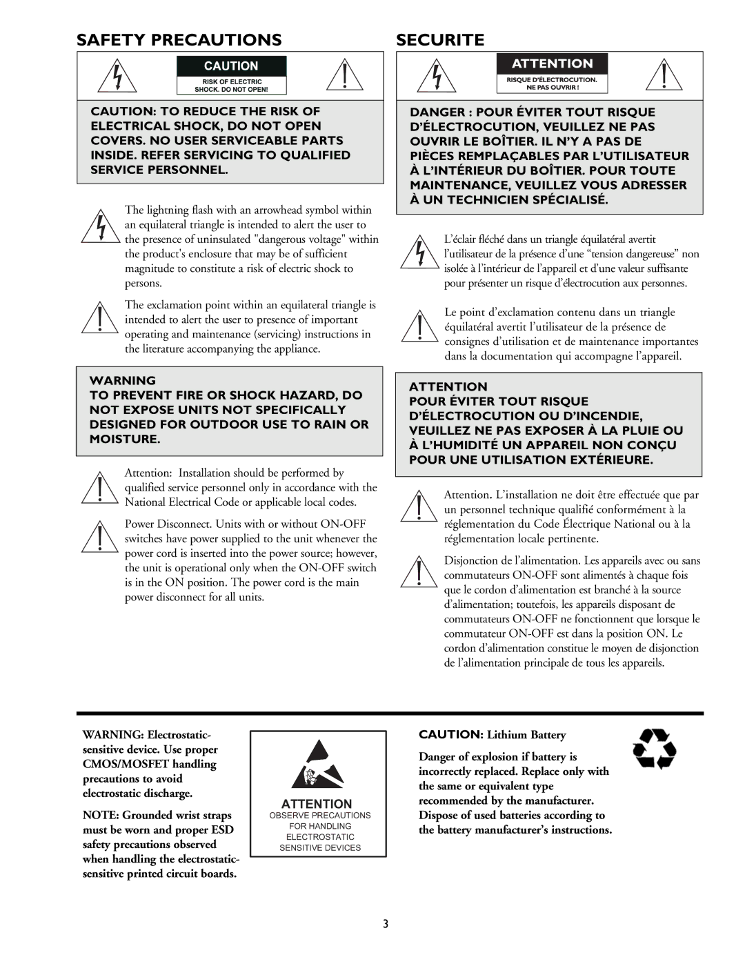 Philips Digital Video Recorders installation instructions Safety Precautions Securite 