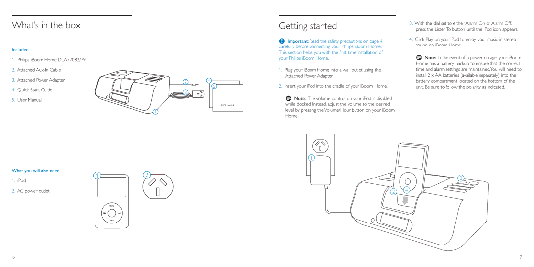 Philips DLA77082/79 manual What’s in the box, Getting started, Included, What you will also need IPod 