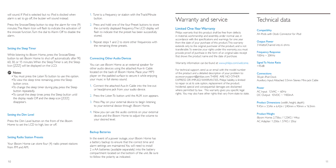 Philips DLA77082/79 manual Warranty and service, Technical data 