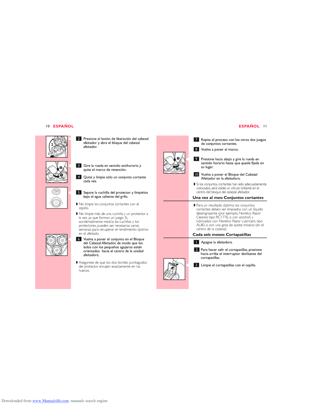 Philips Dlnzw manual Cada seis meses Cortapatillas 