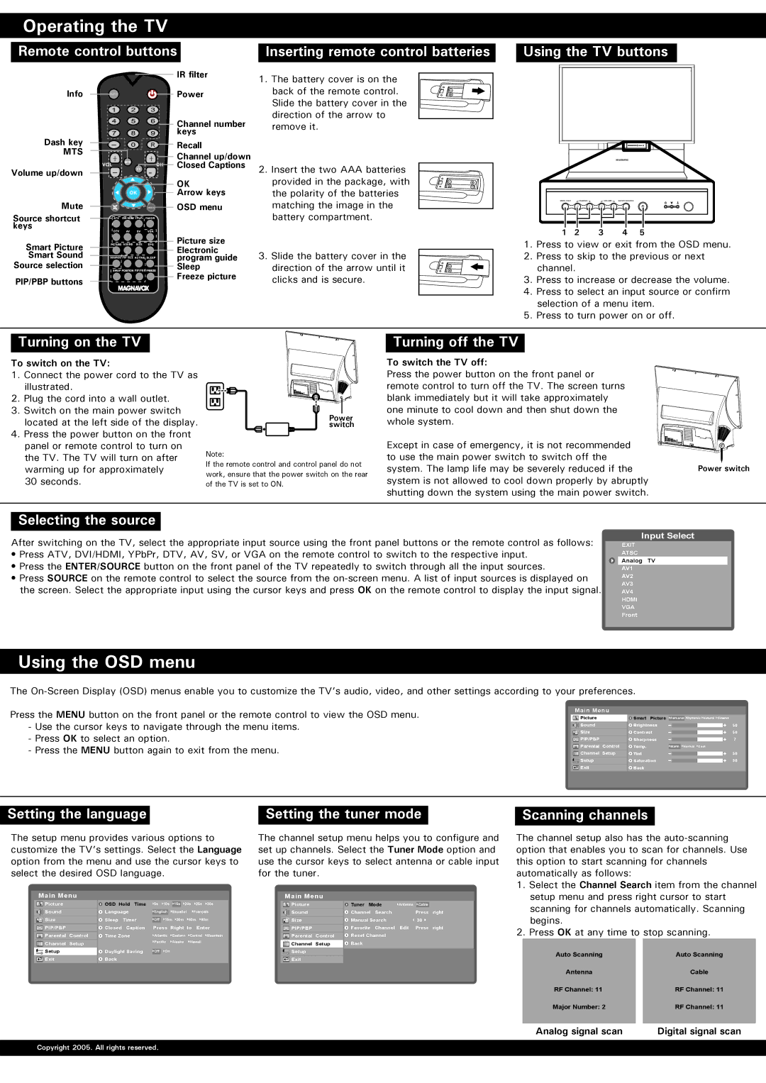 Philips DLP HDTV setup guide Operating the TV, Using the OSD menu 