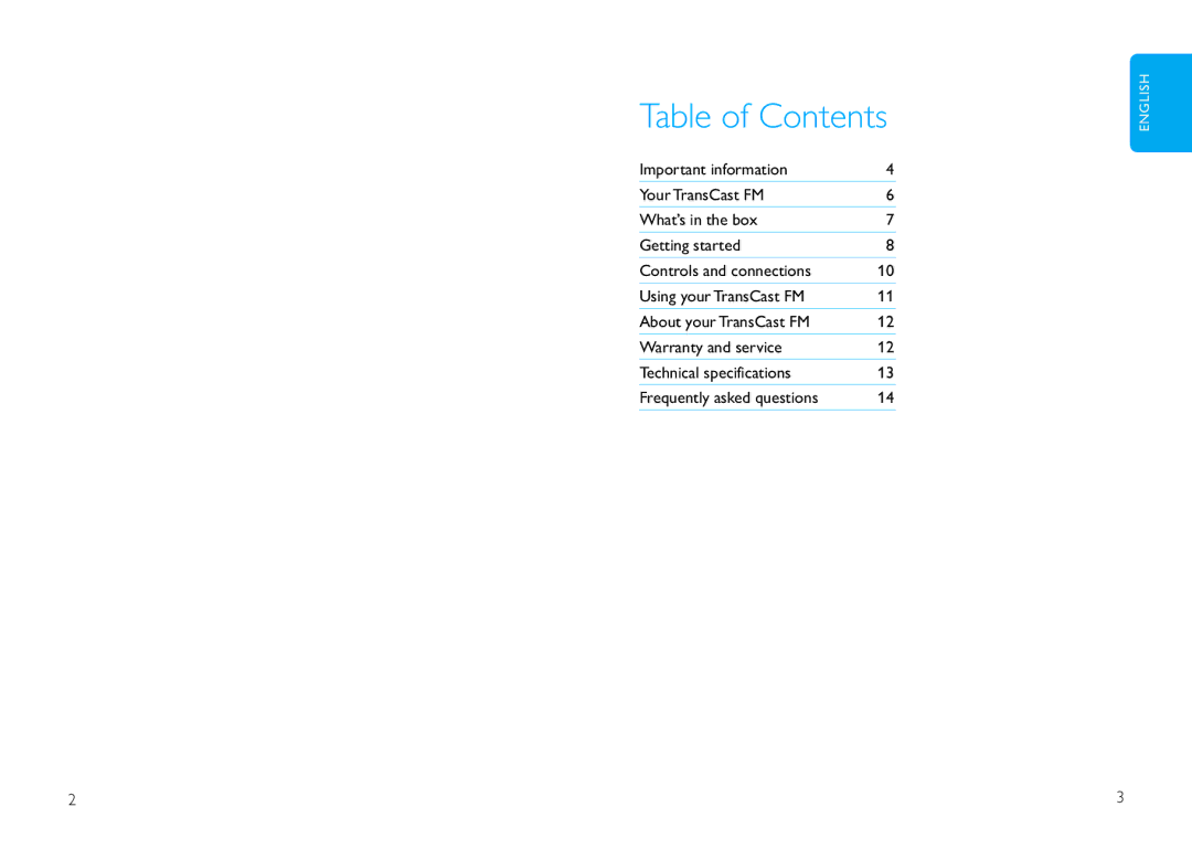 Philips DLV92009/10 user manual Table of Contents 