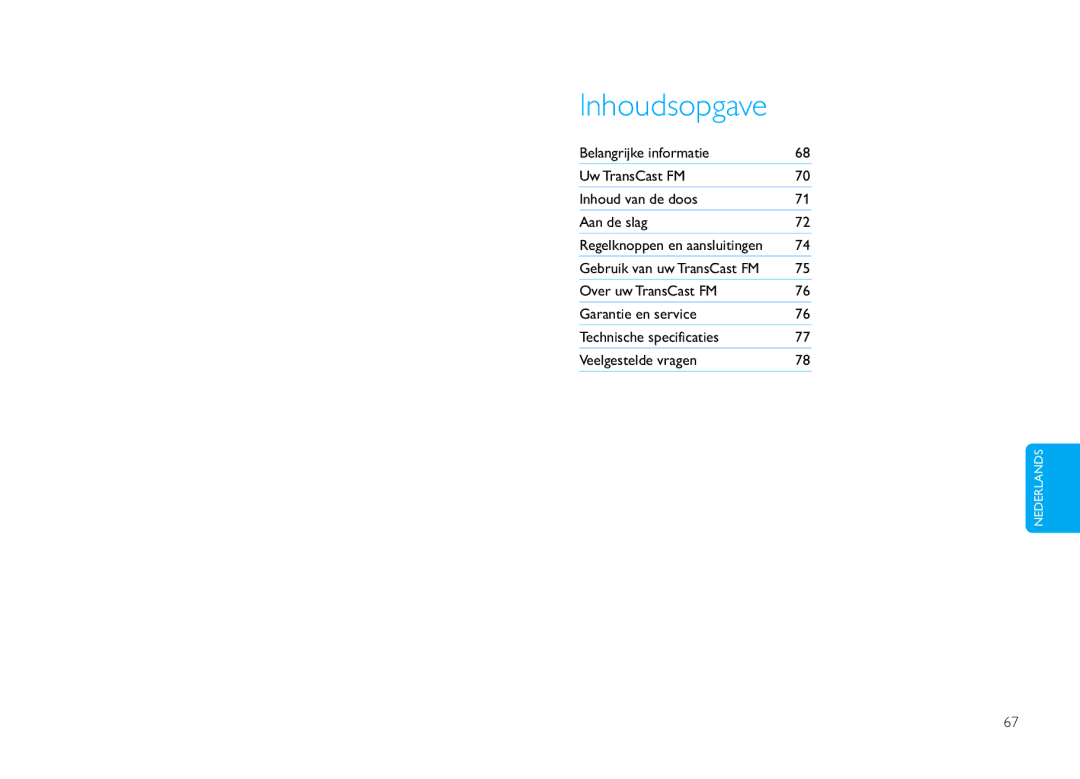 Philips DLV92009/10 user manual Inhoudsopgave 