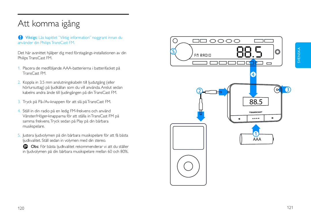 Philips DLV92009/10 user manual Att komma igång, 120 121 