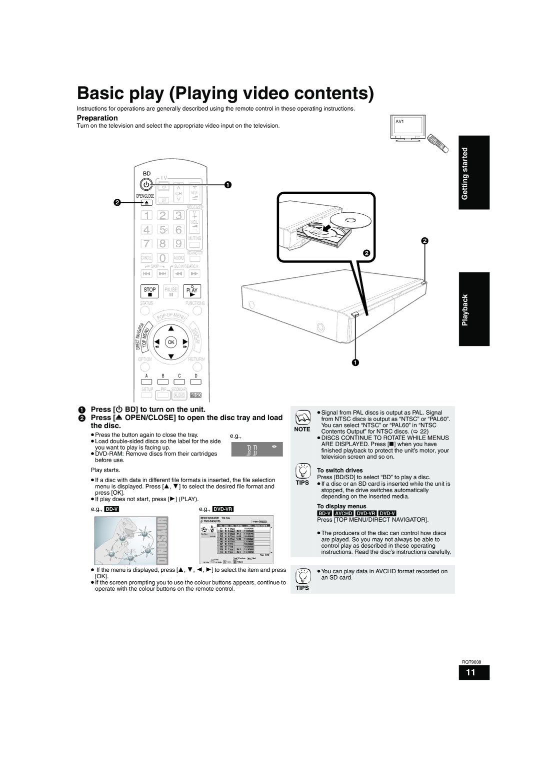 Philips DMP-BD30 operating instructions Basic play Playing video contents 