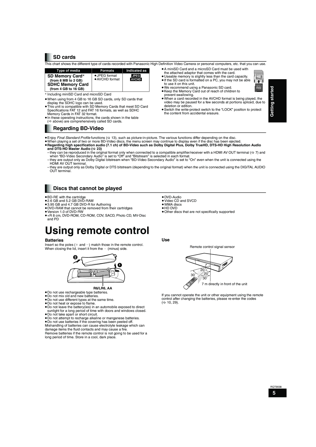 Philips DMP-BD30 operating instructions Using remote control, SD cards, Regarding BD-Video, Discs that cannot be played 