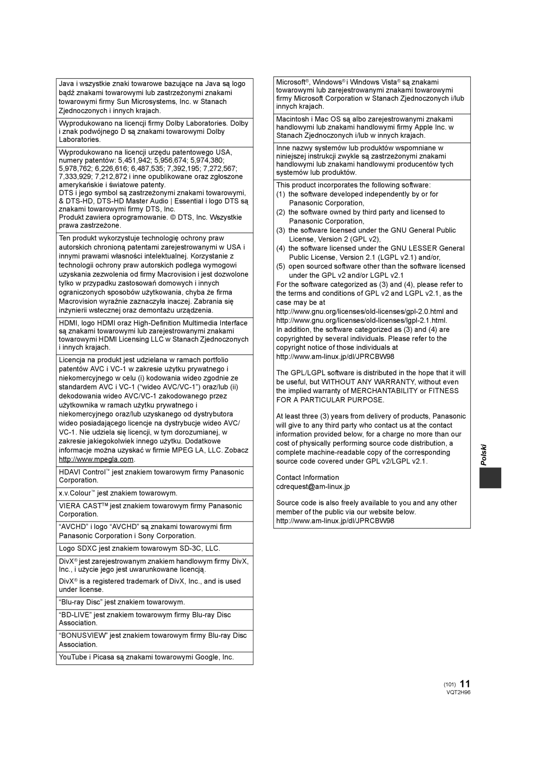 Philips DMP-BD65 operating instructions 101 11 VQT2H96 