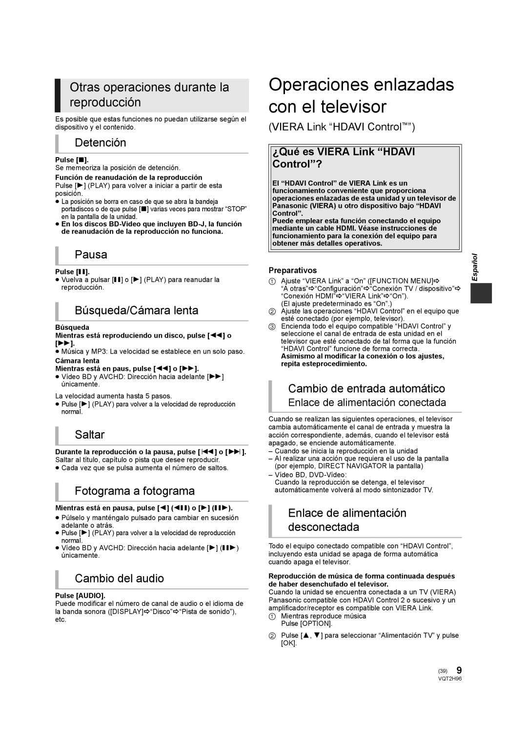 Philips DMP-BD65 operating instructions Operaciones enlazadas con el televisor, Otras operaciones durante la reproducción 