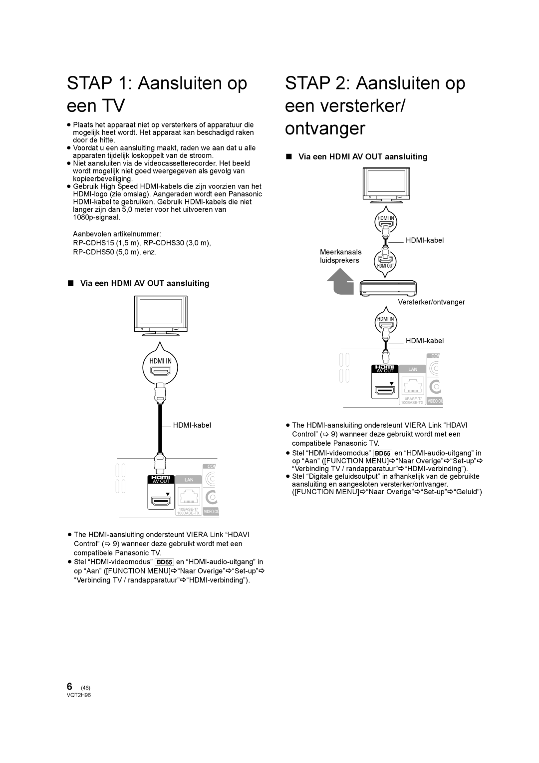 Philips DMP-BD65 Stap 1 Aansluiten op een TV, Stap 2 Aansluiten op een versterker/ ontvanger, Versterker/ontvanger 