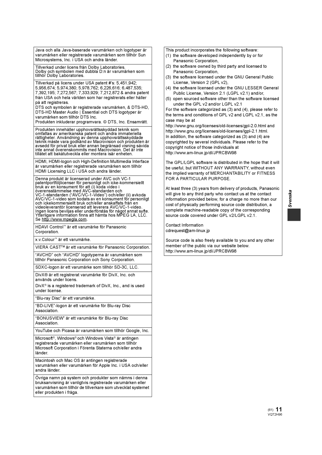 Philips DMP-BD65 operating instructions At least three 3 years from delivery of products, Panasonic 