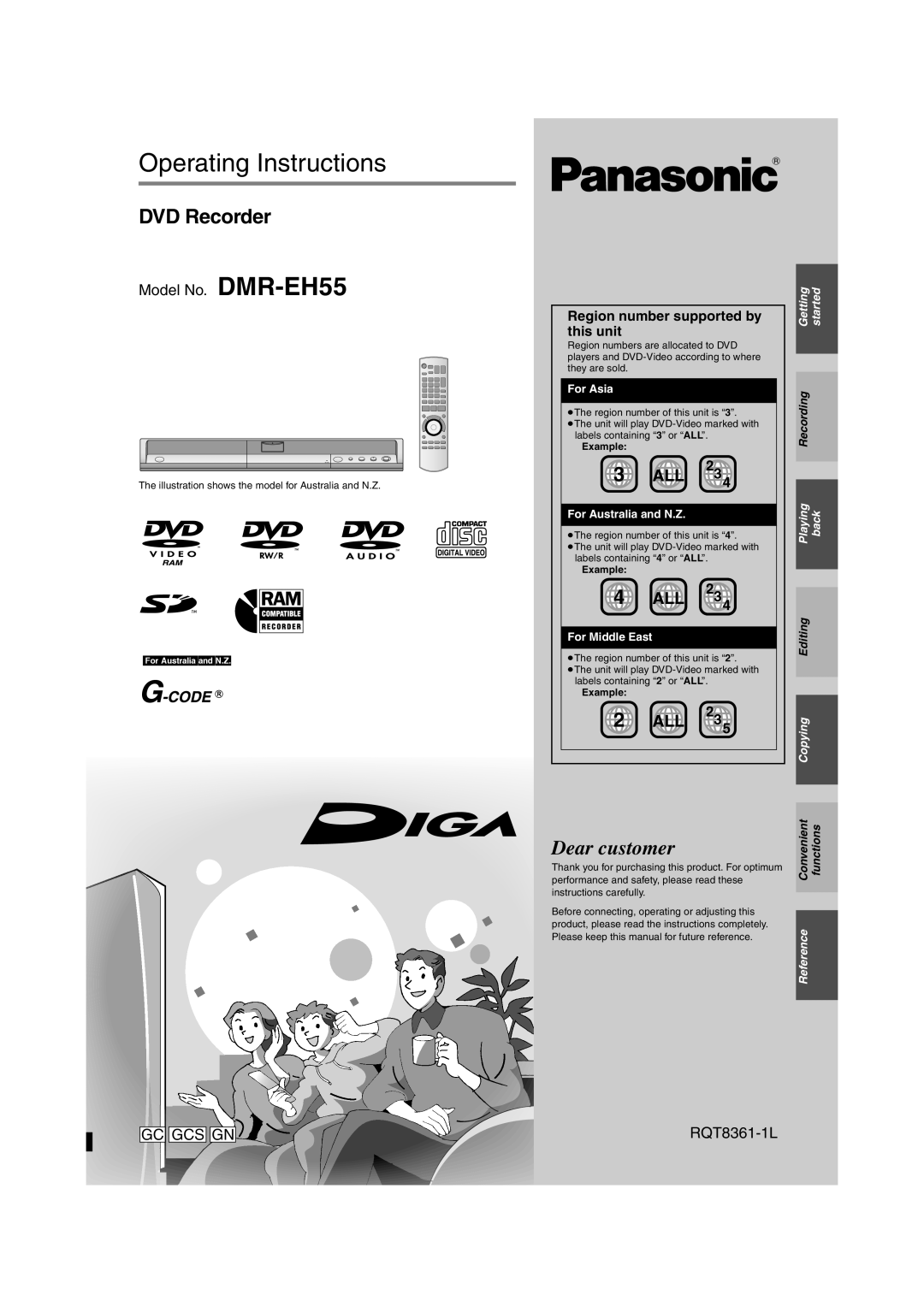 Philips DMR-EH55 operating instructions Illustration shows the model for Australia and N.Z, ForAustraliaandN.Z, Example 