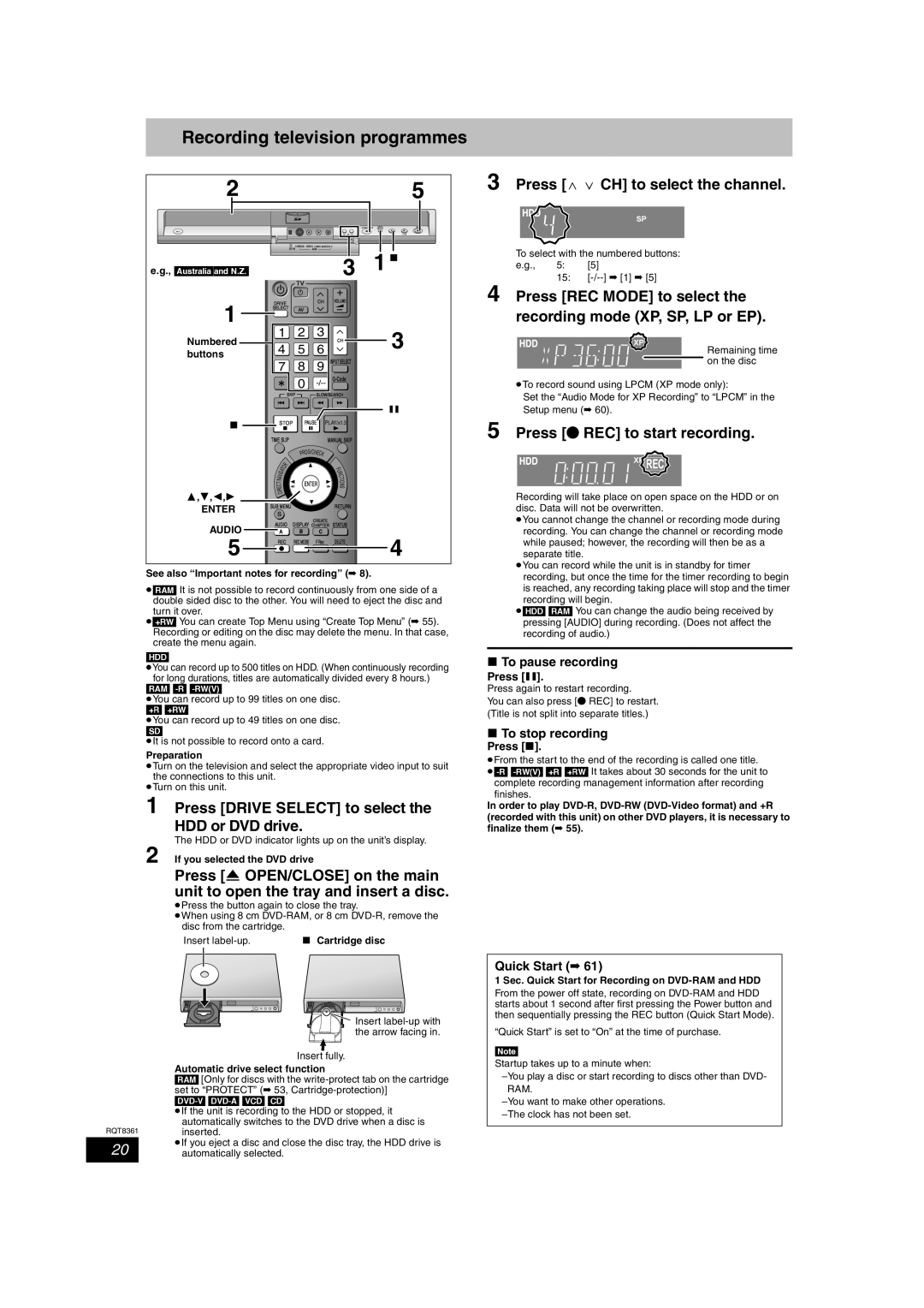 Philips DMR-EH55 operating instructions Recording television programmes, Press Drive Select to select the HDD or DVD drive 