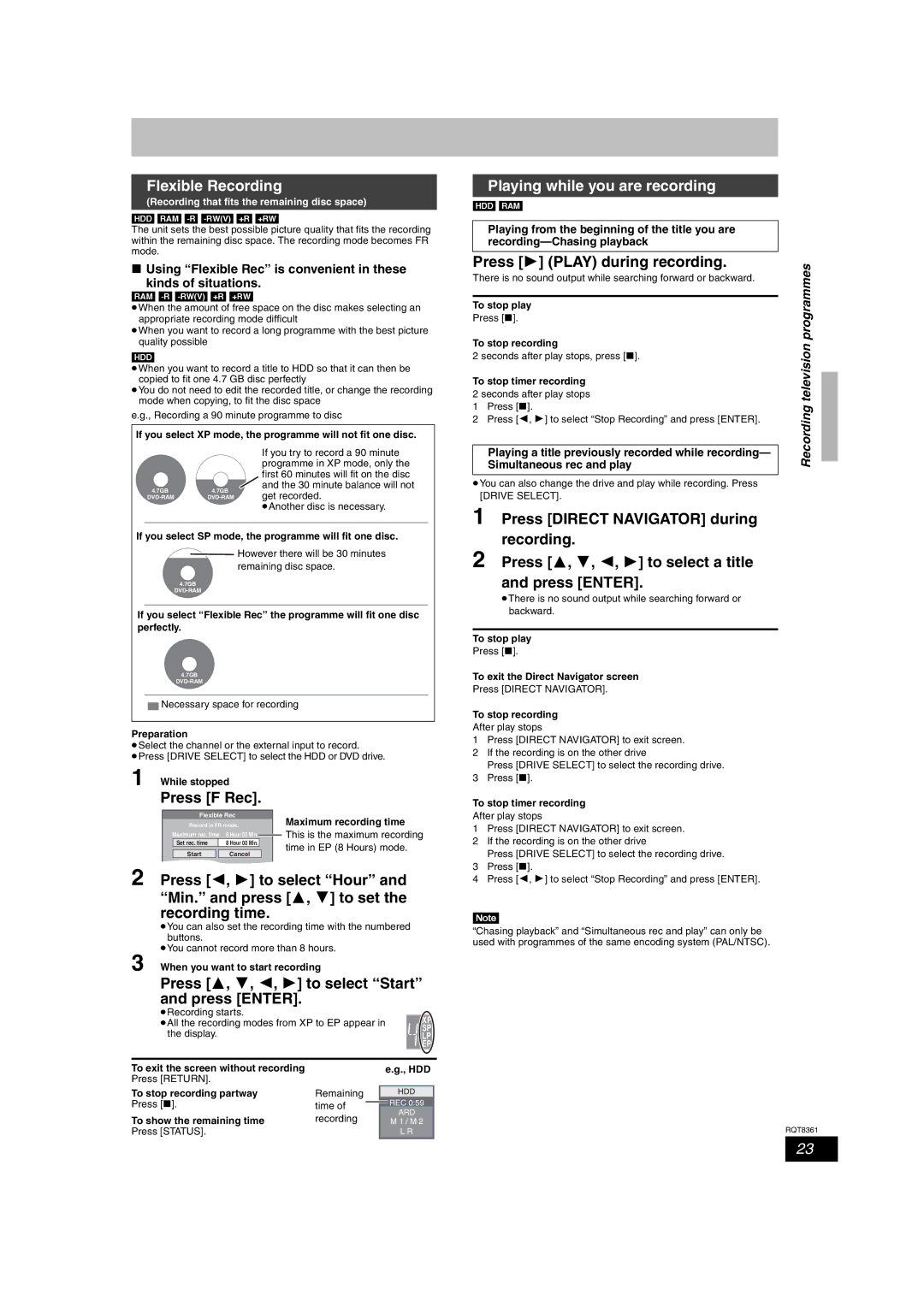 Philips DMR-EH55 operating instructions Flexible Recording, Press F Rec, Press 3, 4, 2, 1 to select Start and press Enter 