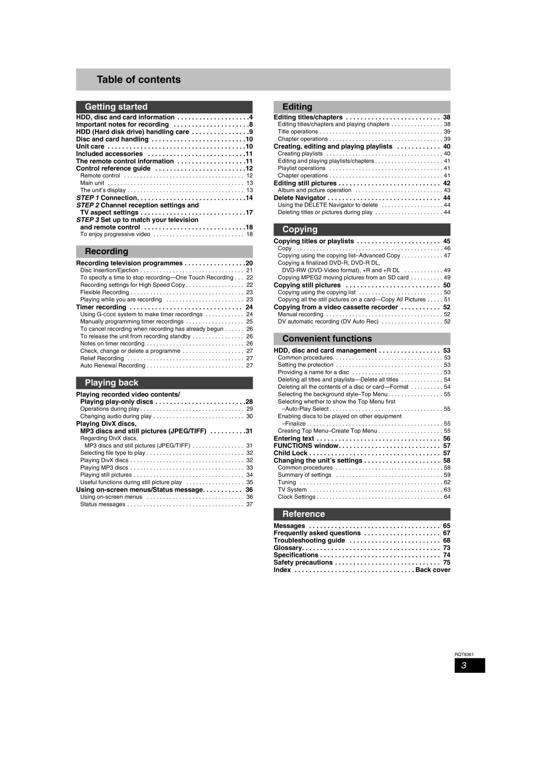 Philips DMR-EH55 operating instructions Table of contents 