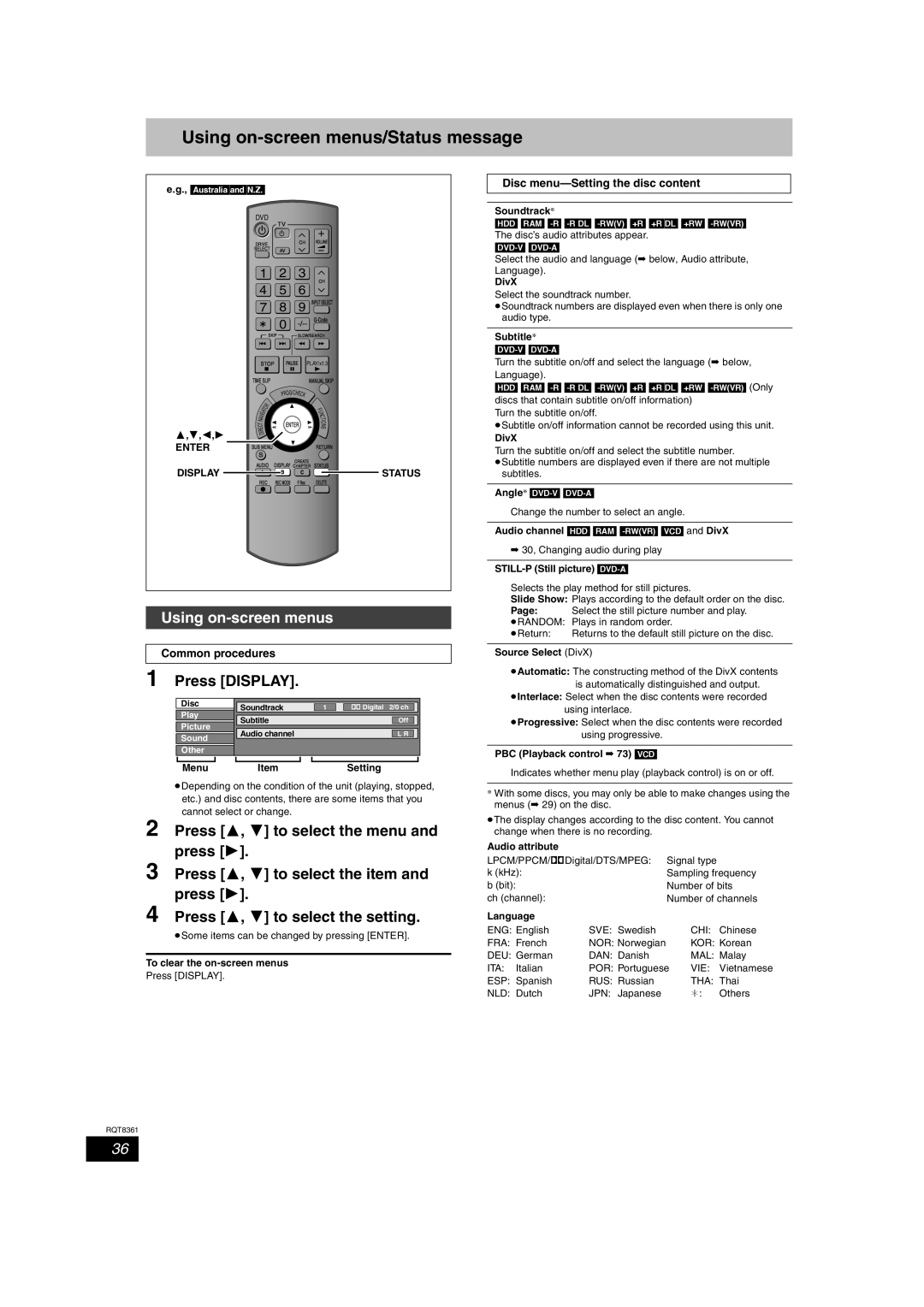 Philips DMR-EH55 operating instructions Using on-screen menus/Status message, Press Display, Common procedures 