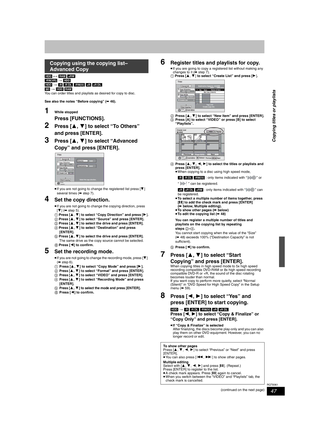 Philips DMR-EH55 operating instructions Copying using the copying list- Advanced Copy 