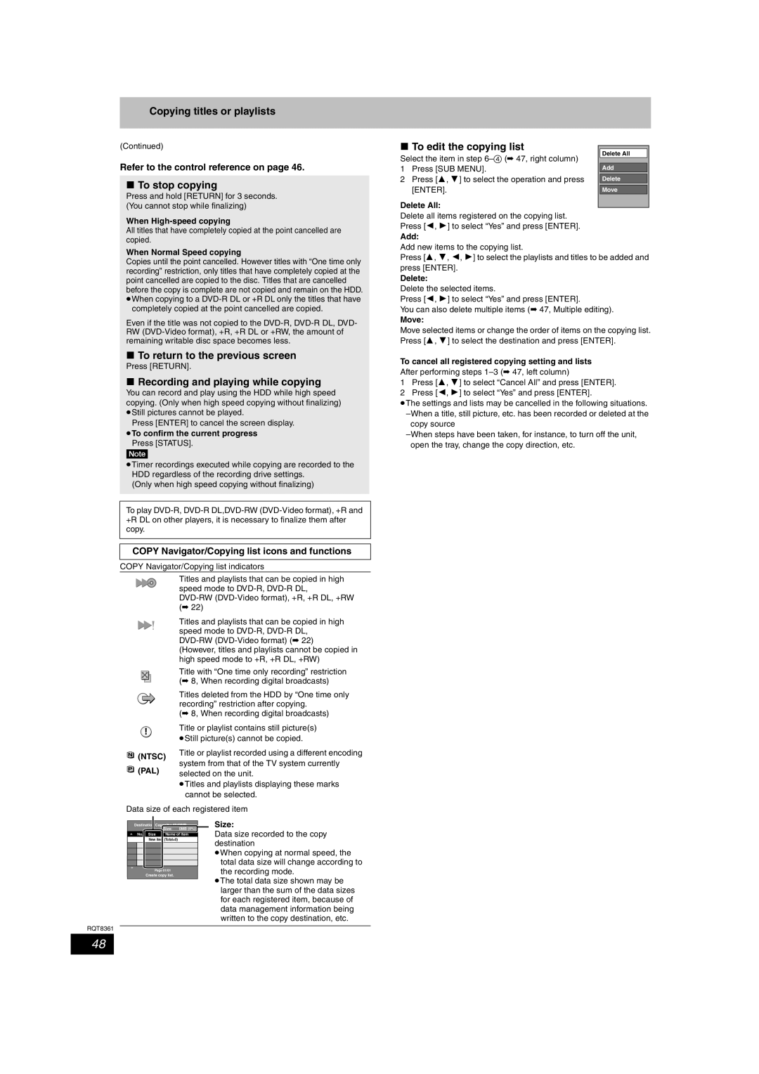 Philips DMR-EH55 To stop copying, To return to the previous screen, Recording and playing while copying 