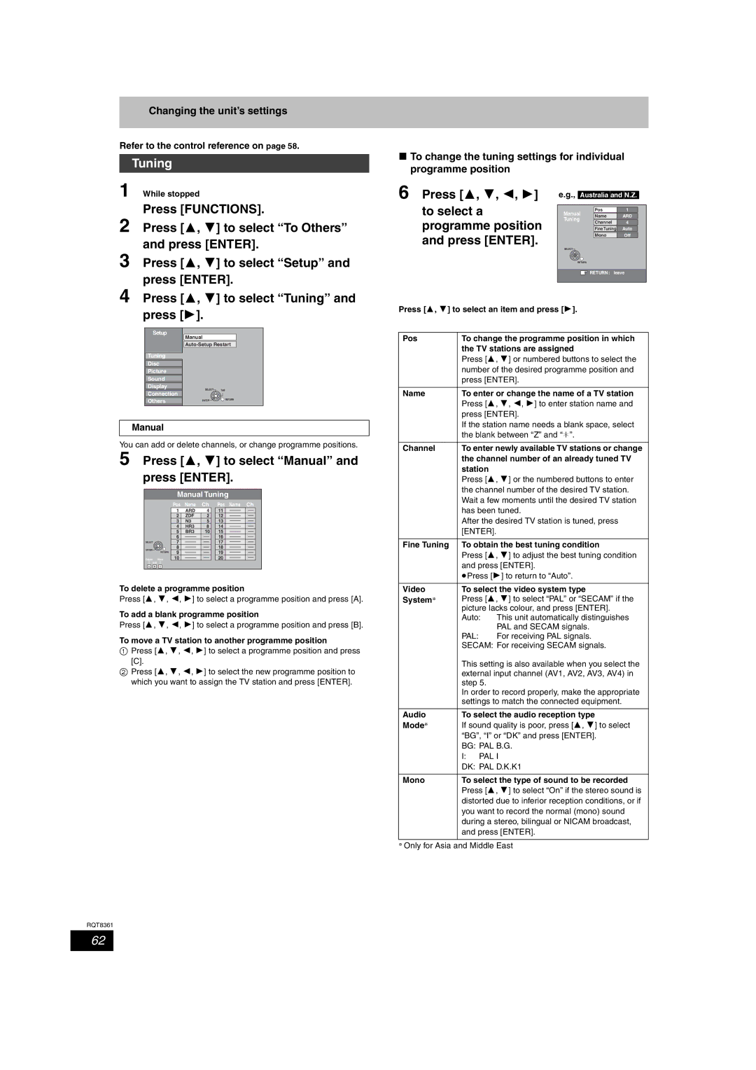 Philips DMR-EH55 Press 3, 4 to select Tuning and press, Press 3, 4 to select Manual and press Enter 